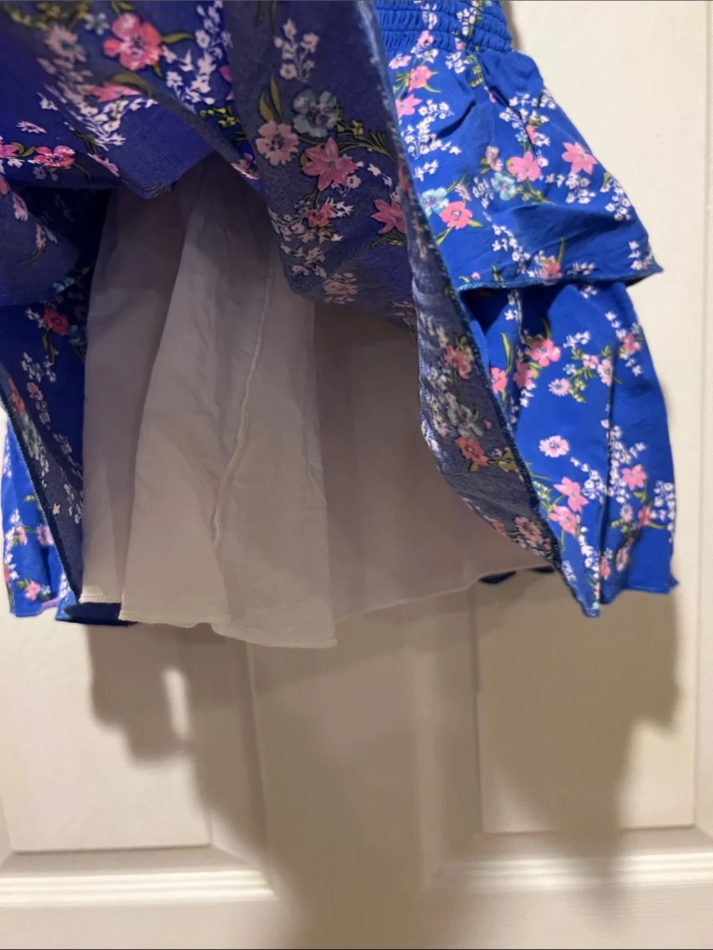 Girls Katie J Emerson Blue Floral Ruffle Skirted Dress with Tie Straps size L